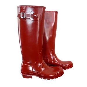 Hunter Women’s Original Tall Gloss Rain Boots Red Size 10
